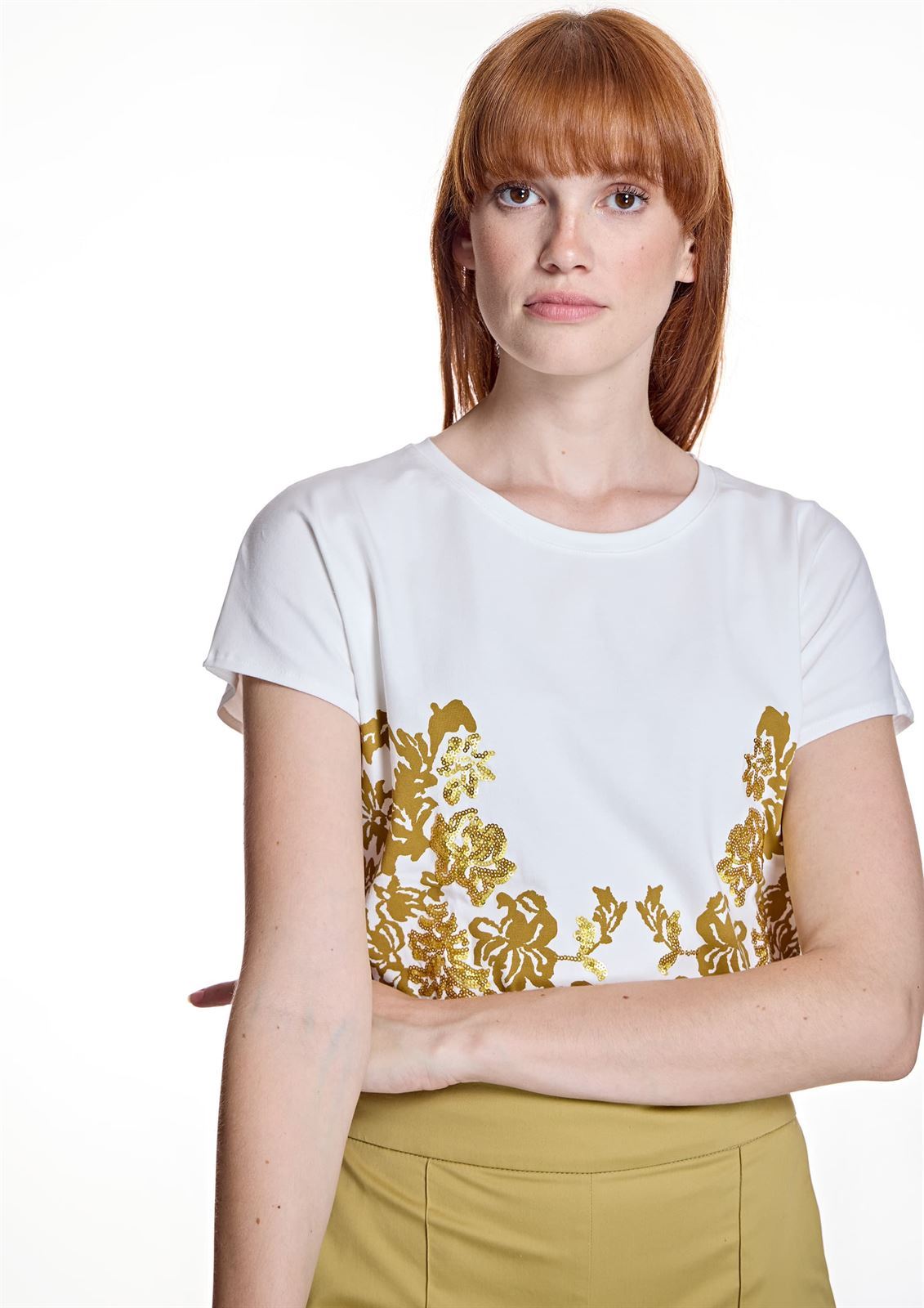 ALBA CONDE Camiseta Blanca Estampado Floral - Imagen 1