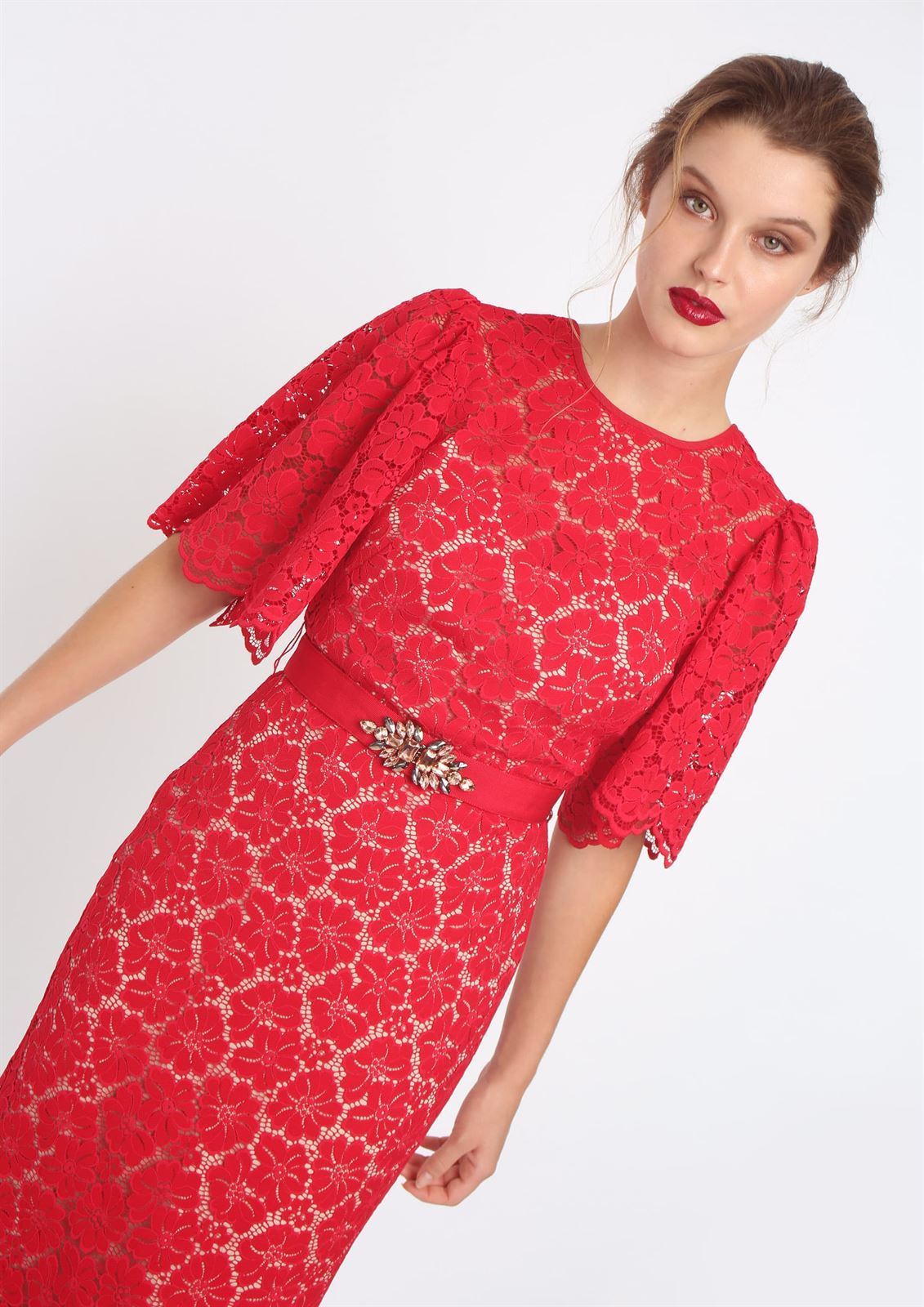 CONDE Vestido Midi Crochet Rojo -